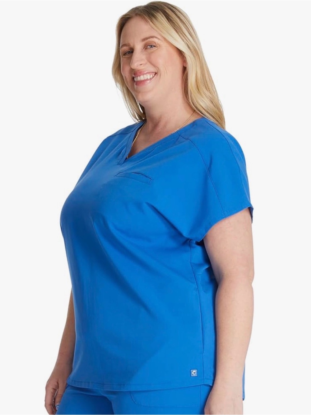 Cherokee Workwear 3-Pocket V-Neck Dolman Sleeves Scrub Top Royal Blue Size S